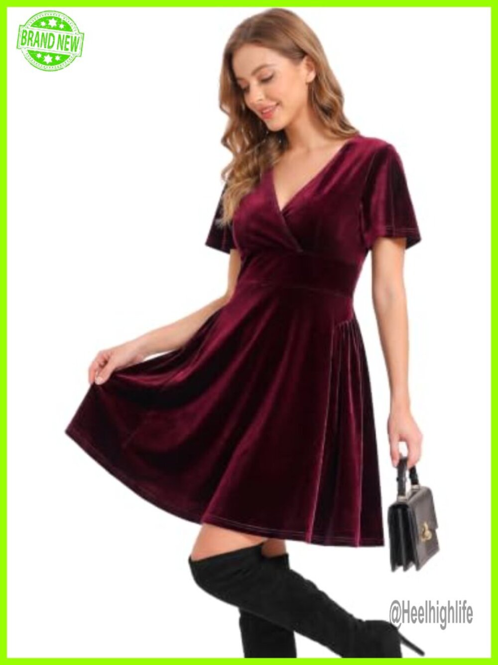 Velvet Wrap V-Neck Flutter Sleeve Cocktail Mini Dress